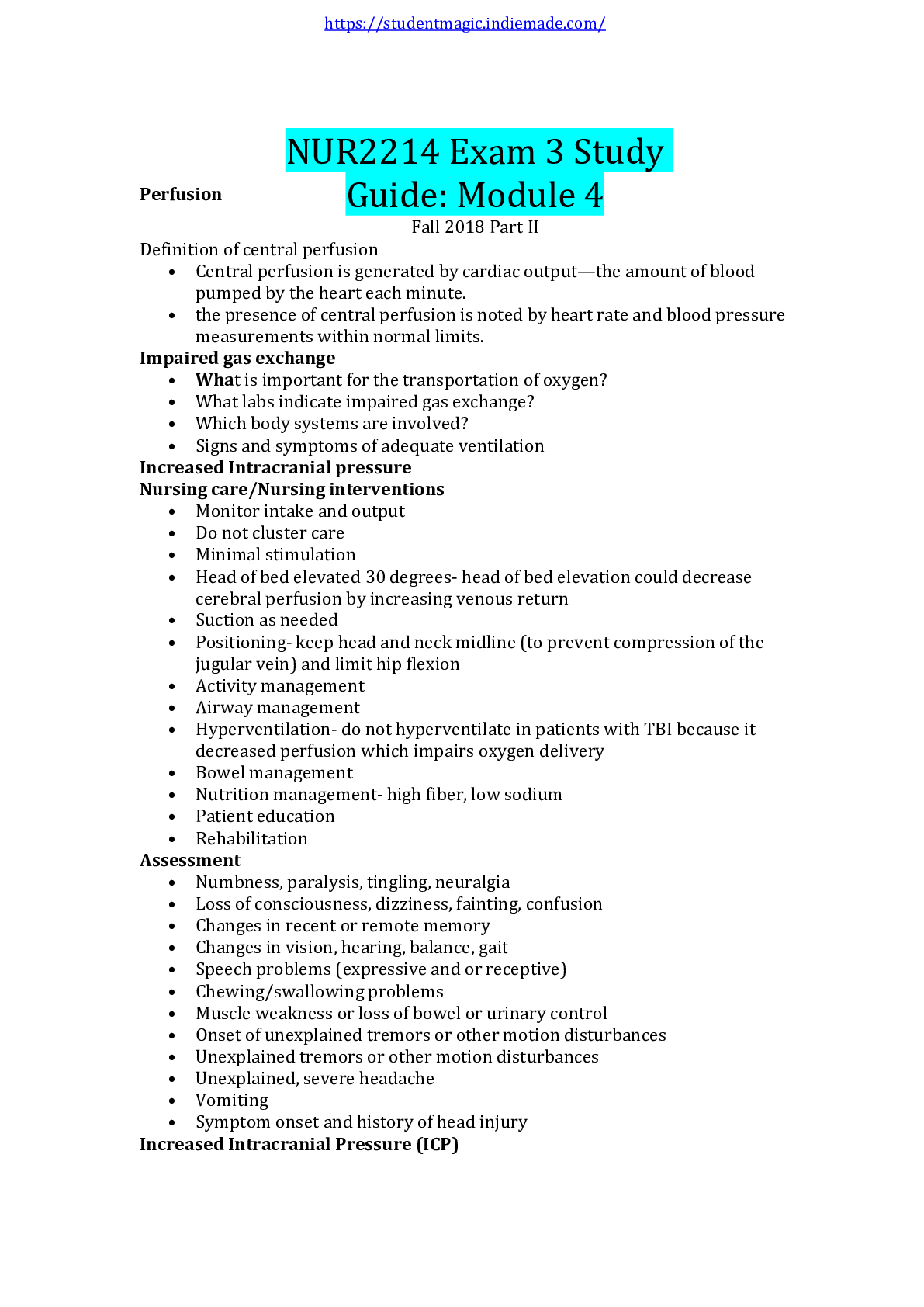 Preview image for NUR2214 Exam 3 Study Guide Module 4